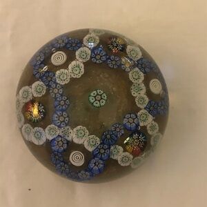 Millefiori Paperweight Vintage Blue White Green Red Floral Star Pattern GORGEOUS